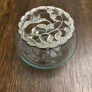 Pewter Hummingbird Floral Trinket Dish